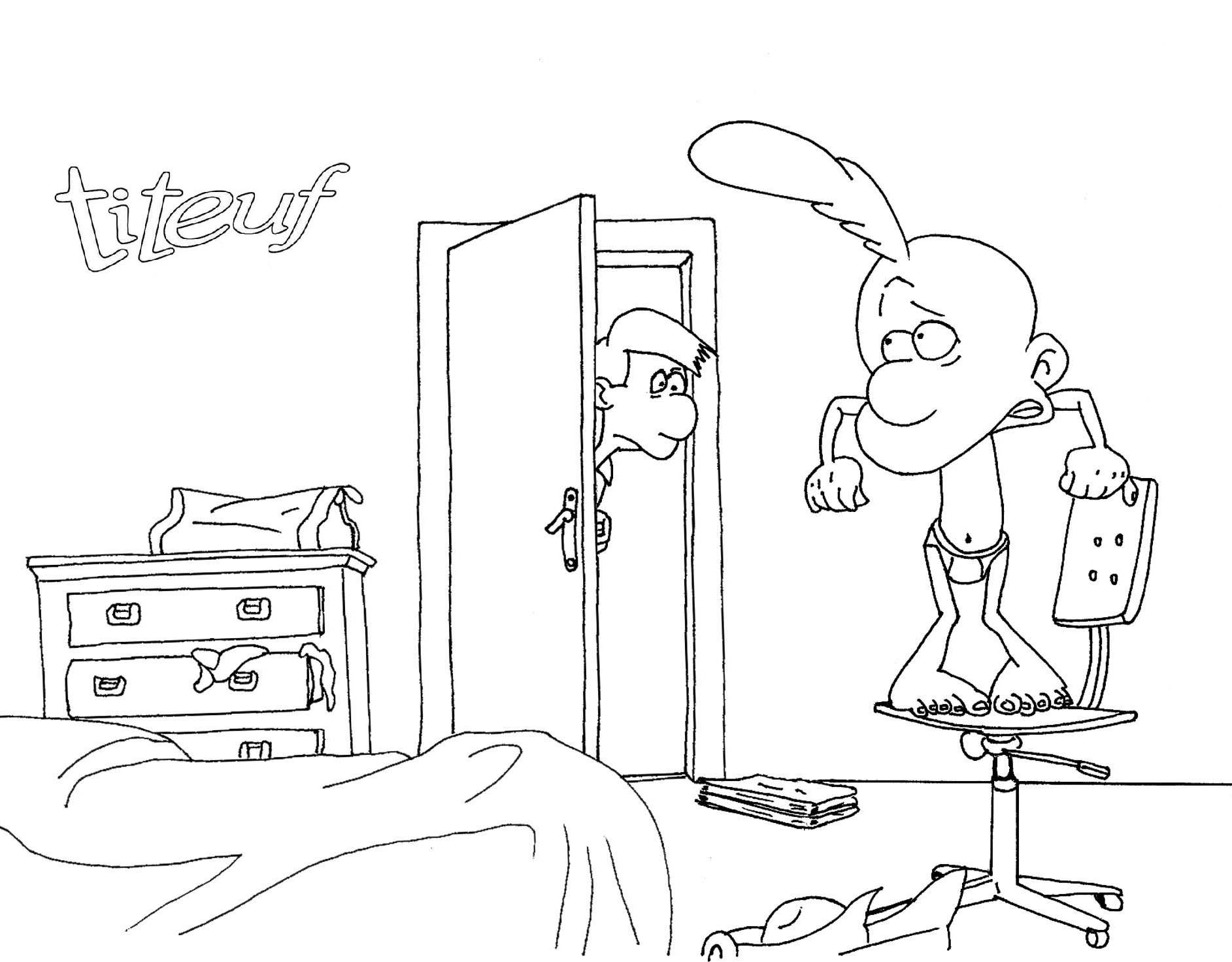 coloriage titeuf en slip dans sa chambre